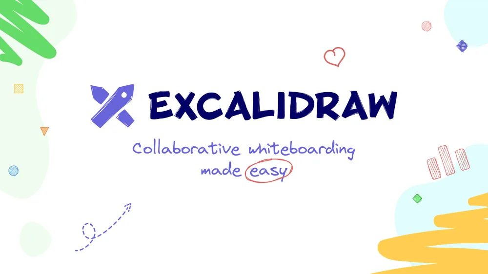 Excalidraw's banner with its hand-drawn logo and the tagline 'collaborative whiteboarding made easy'